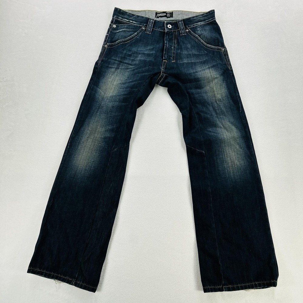 Firetrap Blackseal Recon-77 Curved Jeans Mens 30x32 Blue Relaxed Straight Denim